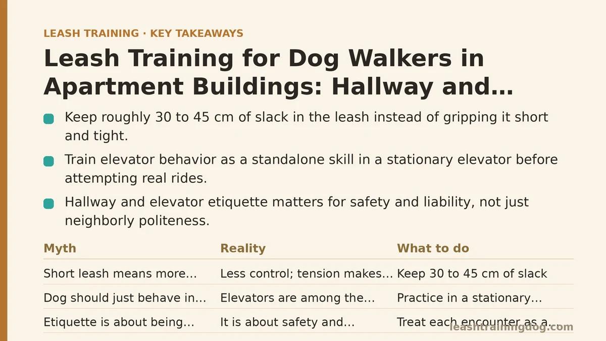 Leash training for apartment hallways and elevators